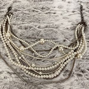 Handmade Pearl And Rhinestone Multi-Strand Necklace
